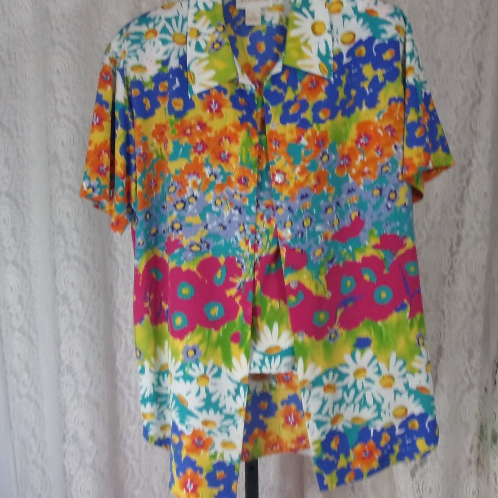 Jordan Set Blouse Camisole Floral Blue Orange On White NWOT